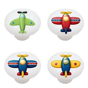 Airplane Ceramic Knobs: Kids Room Aviation Decor, Set of 4