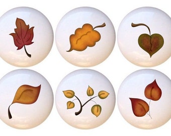 Set of 10 - Autumn Leaves Country Fall Ceramic Drawer Pull Cabinet Knobs