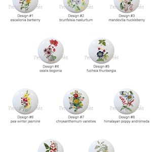 1840s Floral Pairings by The Graphics Fairy Flower Images on 1.5" White Decorative Glossy CERAMIC Cabinet PULLS Dresser Drawer KNOBS