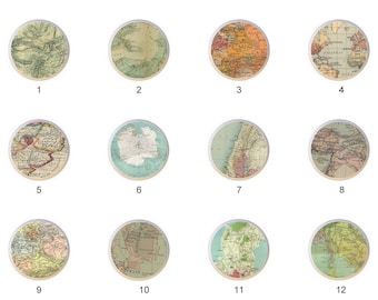 Vintage World Map Ceramic Dresser Knobs - Decorative Cabinet Hardware