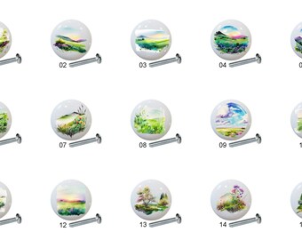 Spring Meadow Ceramic Dresser Knob: Floral Landscape Drawer Pull (1.5")