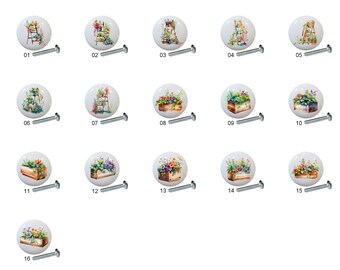 Spring Flower Ceramic Dresser Knobs: Decorative Drawer Pulls (1.5 inch)