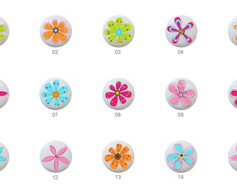 HD Flowers II in Pink by PinkPueblo Images on White Decorative Glossy CERAMIC Cabinet Pulls Dresser Drawer Knobs