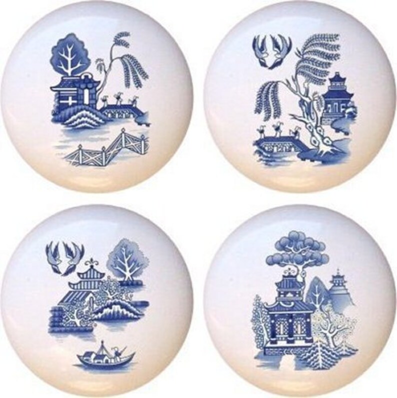 Set of 4 Vintagelook Blue Willow Decorative Glossy Ceramic Etsy