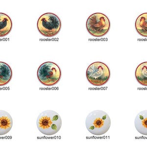Roosters and Sunflowers Chicken Designs Chickens 1.5" DECORATIVE Glossy CERAMIC Cabinet Drawer Pull KNOBS