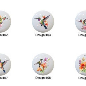 Hummingbirds by InstantClipArtOasis Images on 1.5" White Decorative Glossy CERAMIC Cabinet PULLS Dresser Drawer KNOBS
