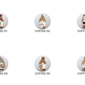 Gnome Pals Love Coffee - 1.5" DECORATIVE Glossy Ceramic Dresser Drawer PULLS Cabinet Cupboard KNOBS
