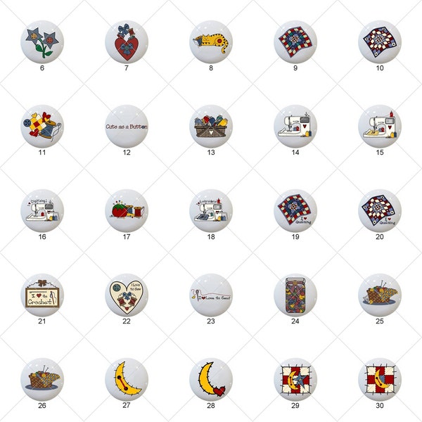 Sewing Crafts Buttons Quilting Needlepoint Hearts Digitizing - 1.5" DECORATIVE Glossy Ceramic Dresser Drawer PULLS Cabinet Cupboard KNOBS