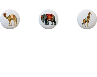 Vintage Circus Animal Ceramic Drawer Knob: Decorative Dresser Pull