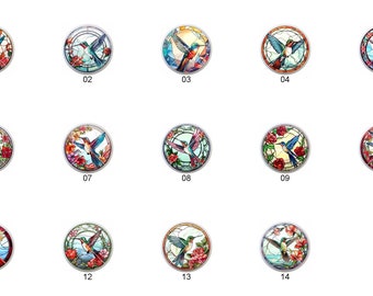 Stained Glass Look Hummingbirds by yaw - 1.5" DECORATIVE Glossy Ceramic Dresser Drawer PULLS Cabinet Cupboard KNOBS