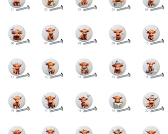 Baby Highland Cow Ceramic Drawer Pulls: Decorative Cabinet Knobs (1.5 inch)