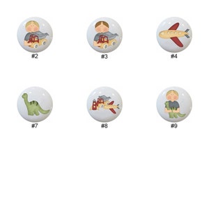 Boys 'N Toys Ceramic Dresser Knobs: Dinosaur, Airplane, Truck