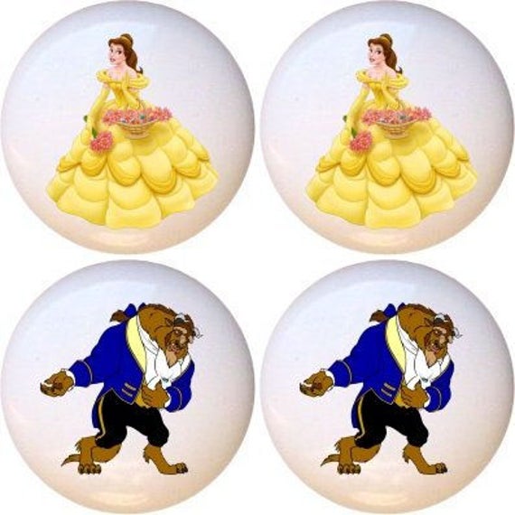 Set Of 4 Belle Beauty And The Beast Decorative Ceramic Dresser Etsy