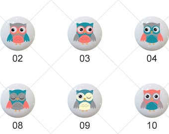 Baby Girl Owl Ceramic Drawer Pulls: Teal Coral Nursery Decor