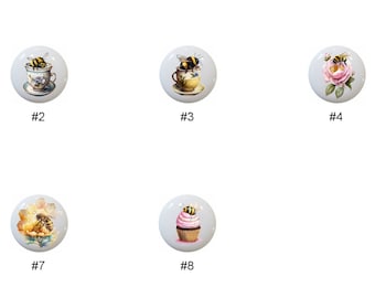 Bumble Bee Ceramic Dresser Knobs: Honeycomb Flower Cabinet Pulls