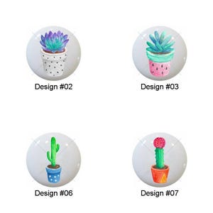 Cactus by PeachyCottonCandy Images on 1.5" White Decorative Glossy CERAMIC Cabinet PULLS Dresser Drawer KNOBS