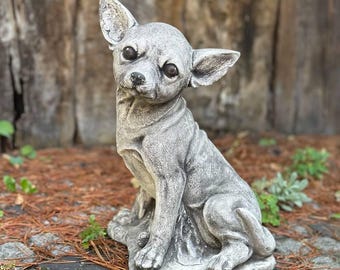 Chihuahua Garden Statue Sitting Dog Painted Sculpture Pet Memorial Gift Lawn or Patio Decor Concrete Chihuahua Figure Yard Grave Marker