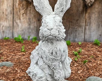 Garden Rabbit Sculpture Porch Bunny With Long Ears Statue Concrete Detailed Statuary Stone Animal Figure Lawn Cement Ornament
