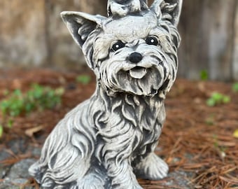 Concrete Yorkie Dog Statue Outdoor Terrier Sculpture Painted Figure Pet Memorial Gift Yorkshire Terrier Statuary Lawn Grave Marker Yard Art