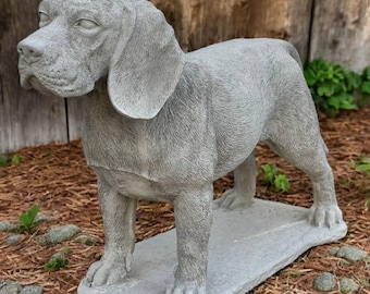 Extra Large Beagle Statue Detailed Dog On Base Figure Cement Pet Outdoor Memorial Concrete Beagle Backyard Sculpture Realistic Grave Marker