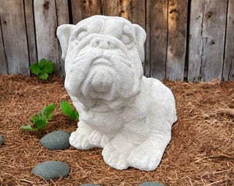Looking Up Bulldog Statue Garden Puppy Figure Dog Memorial Figurine Cement Stone Sculpture Sitting Pet Statuary Frenchie Lovers Gift