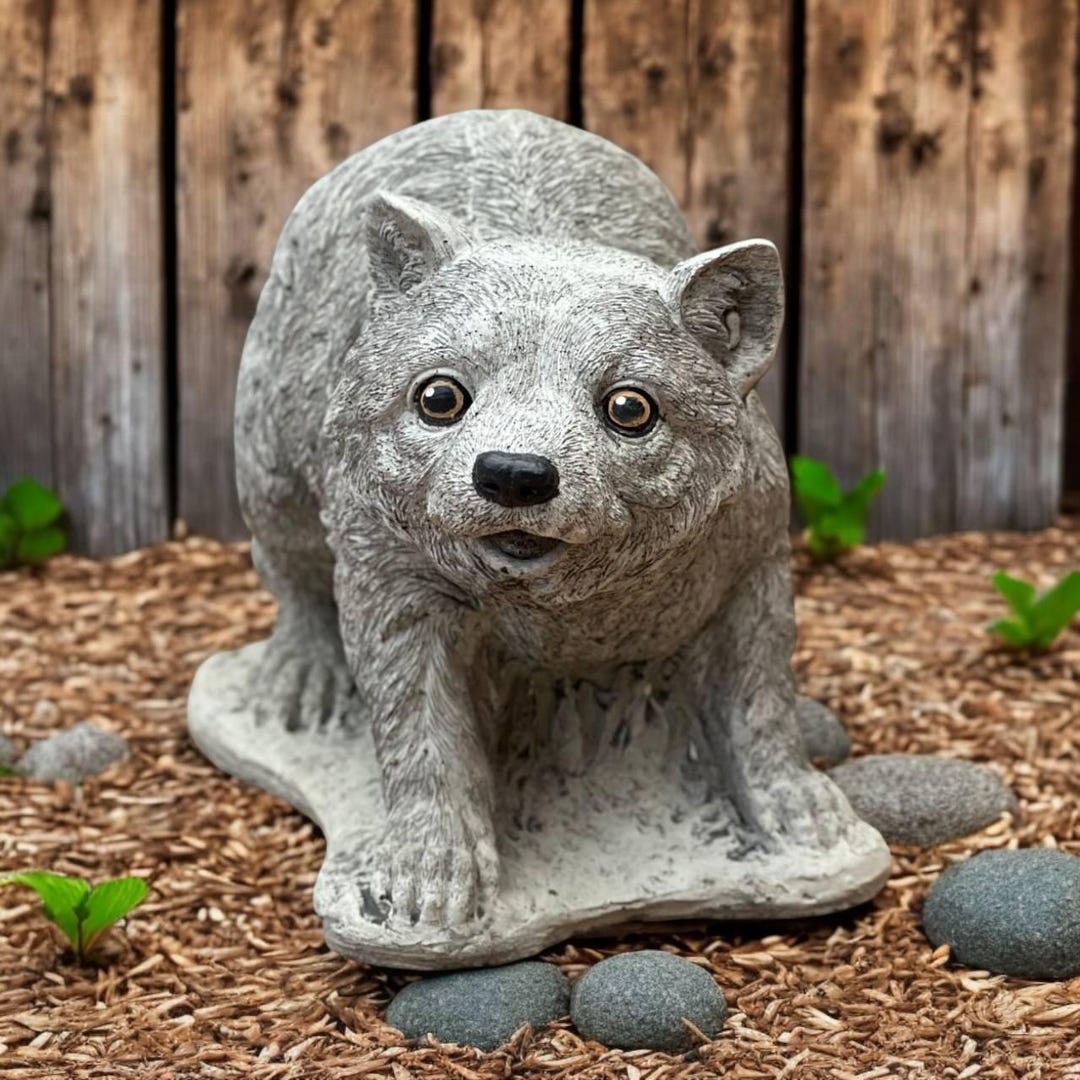 Three Raccoon Statue Standing Raccoon Figure Concrete Garden Animal Statue Painted Raccoon ...