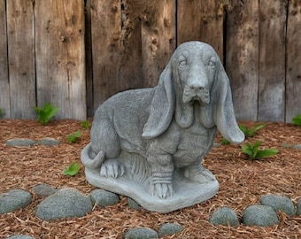 Concrete Basset Figure Garden Massive Dog Decoration Cement Pet Grave Sculpture Detailed Dog Statuary Outdoor Backyard Statue Yard Gift
