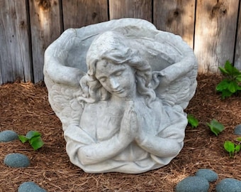 Cement Flowers Planter Figure Pot With Angel's Bust Sculpture Outdoor Patio Planter Concrete Religious Statuary Mother Day Gift for Garden