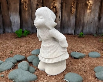 Large Girl Sculpture Dutch Girl Garden Statue Dressed in Hat Kid Figure Cement Child Statuary Detailed Kid In Dress for Lawn or Patio