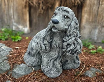 Detailed Cocker Spaniel Statue Painted Dog Memorial Gift Outdoor Pet Grave Marker Figure Concrete Realistic Cocker Spaniel Dog Lawn Statuary