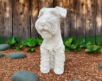 Sitting Schnauzer Puppy Statue Light Grey Schnauzer Figure Cement Dog Memorial Figurine Dog Grave Marker Yard Pet Sculpture Lawn Pets Art