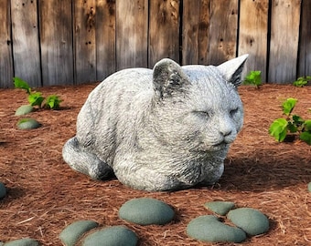 Crouching Cat Sculpture Stone Kitten Cat Sleeping Under The Sun Pet Memorial Grave Gift For Garden