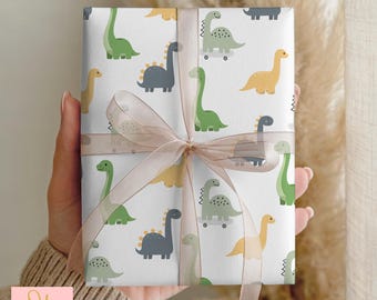 Dinosaur Wrapping Paper A3 Sheets, Yellow Green Dino Gift Wrap, Kids Birthday Wrapping Paper, Cute Aesthetic Gift Wrap