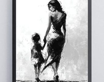 Minimalist Mother and Child Line Art Print: Elegant Nursery Decor (Digital Download)