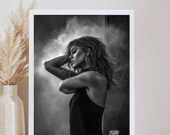Black and White Woman Portrait Print, Elegant Monochrome Art (Digital Download)