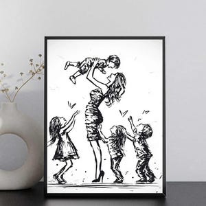 Mother Daughter Father Son Art Print Set of 2, Minimalist