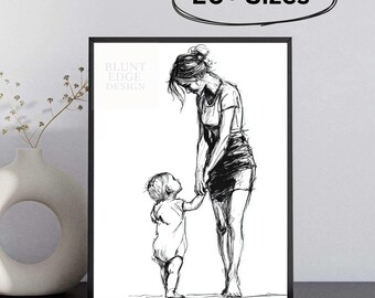 Mother and Child Line Art Print: Minimalist Nursery Decor (Digital Download