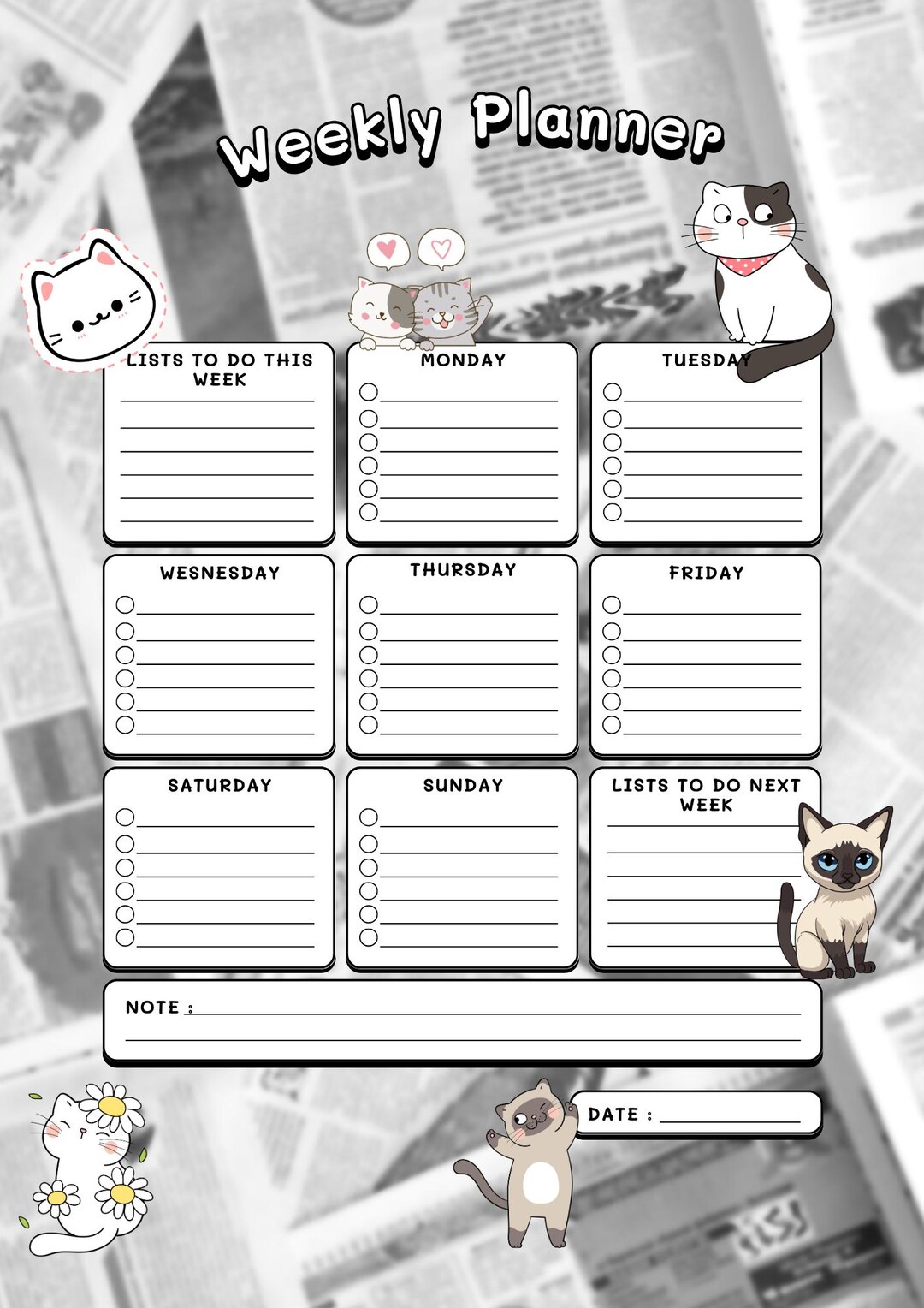 Kawaii Cats Weekly Planner | Digital Download - Etsy