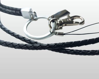 Lanyard Schlüsselanhänger geflochtenes PU-Lederband, Karabiner