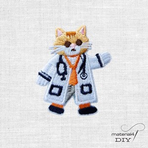 Katze Arzt gestickter Patch Aufnäher Bügelflicken für Kleidung und Taschen