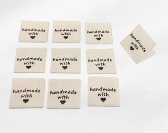 10 Etiketten handmade with love 20x20mm Stoffetiketten DIY E22