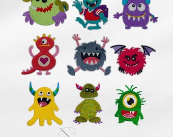 Aufnäher gestickter Patch Monster  Motivwahl Applikation Bügelbild für Kleidung und Taschen