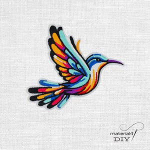Kolibri bunter Vogel . gestickter Patch Aufnäher Bügelbild für Kleidung und Taschen