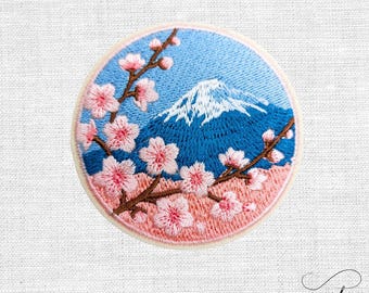 Japan Kirschblüte Fuji Patch gestickter Aufnäher Bügelflicken Bügelbild P230.9