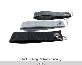 3 Schlüsselanhänger Rohling aus Filz zum Beplotten mit Öse und Schlüsselring . Farbwahl