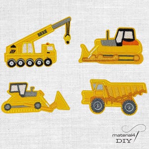 Aufnäher gestickter Patch Baustellenfahrzeuge Mobilkran Bulldozer Bagger Muldenkipper Motivwahl für Kleidung und Taschen