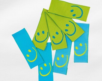 4 Stück SMILE label Webetiketten Farbwahl grün türkis. E83