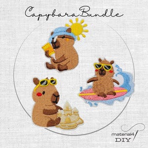 Capybara Bundle Strand Surfer Sandburg gestickte Patches Aufnäher. P271.9