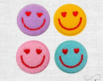 happy face Patch Chenille lachendes Gesicht Aufnäher Farbwahl . P260.1
