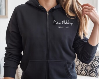 Custom Mrs Est Full Zip Hoodie